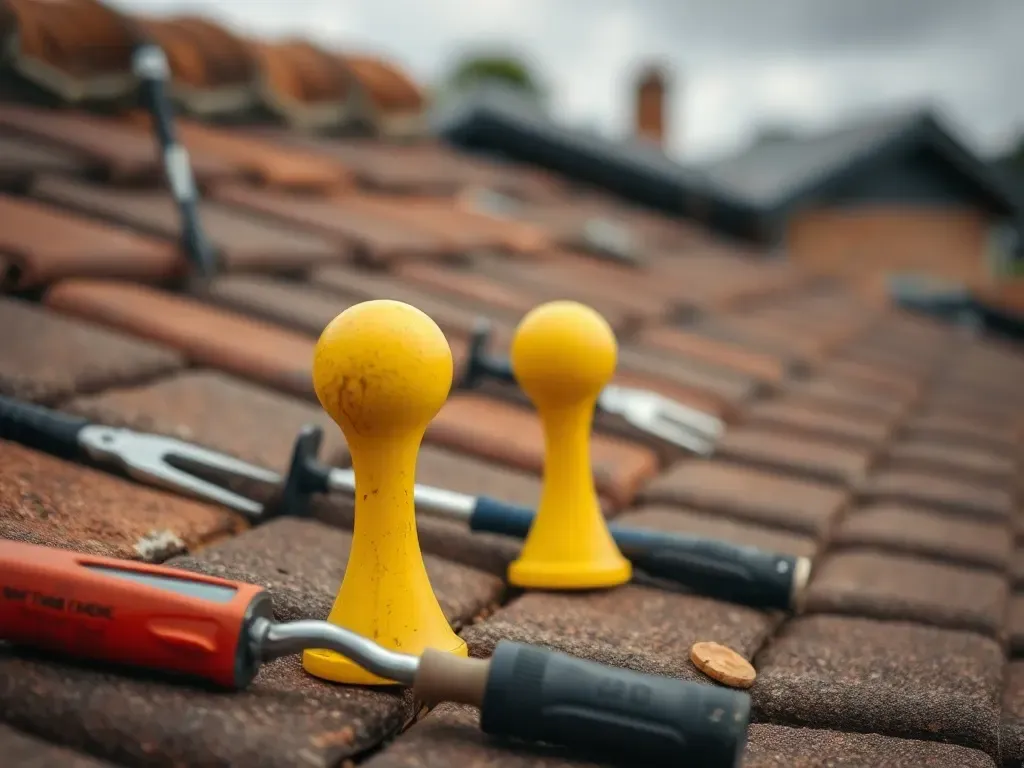 Tools and site markers used in developer estate roofs