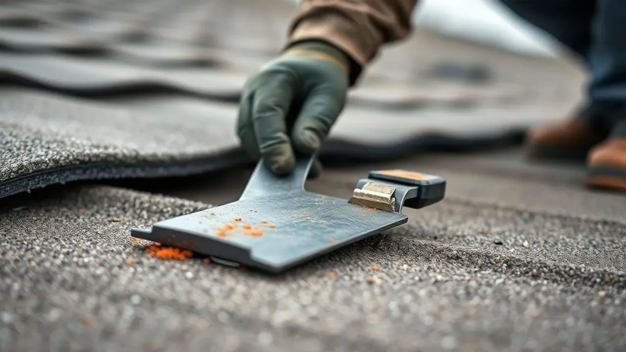 Equipment used for flat roofing, photographed close up